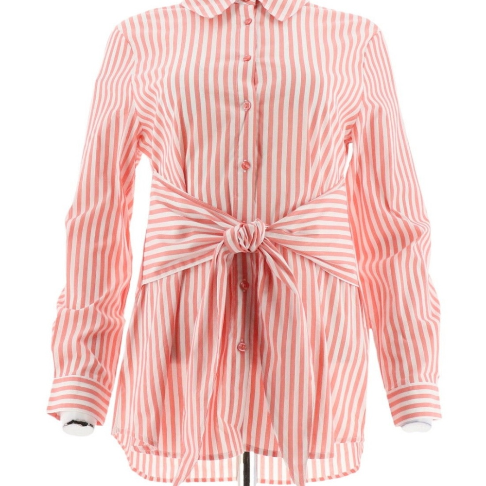 Diane Gilman DG2 Tie Front Striped Poplin Top - Picture 3 of 4